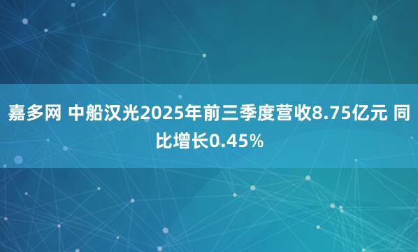 嘉多网 中船汉光2025年前三季度营收8.75亿元 同比增长0.45%